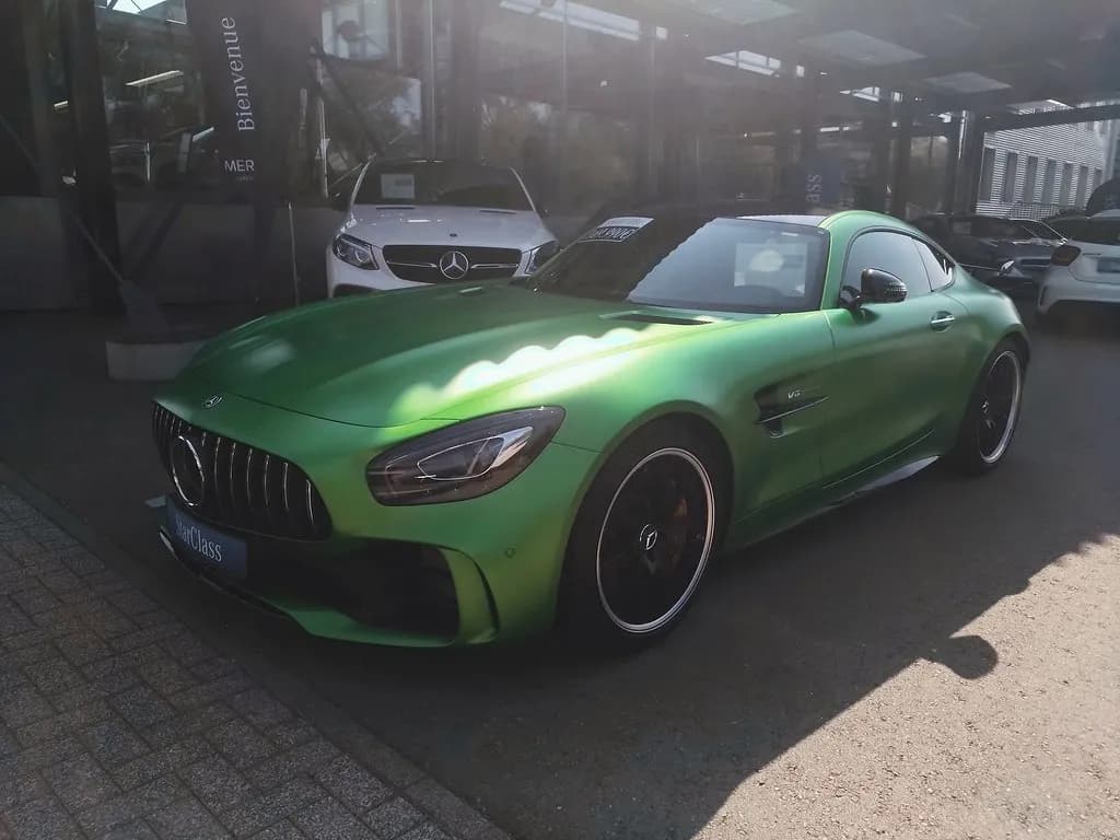Green Mercedes-AMG GT R front three-quarter view